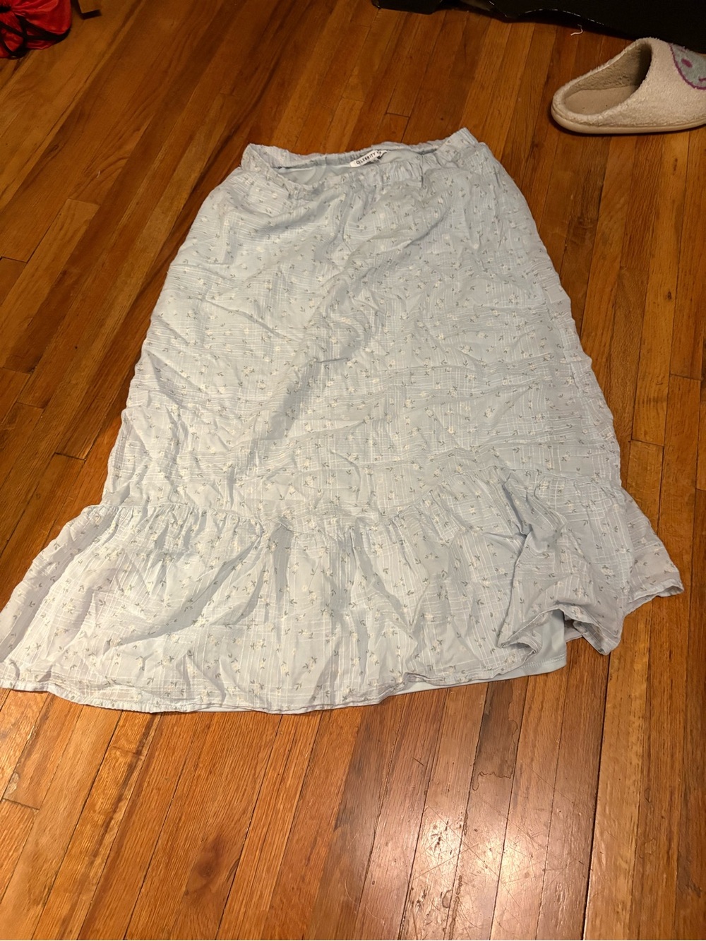 Celebrity Pink Light Blue Midi Skirt with Ruffled Hem